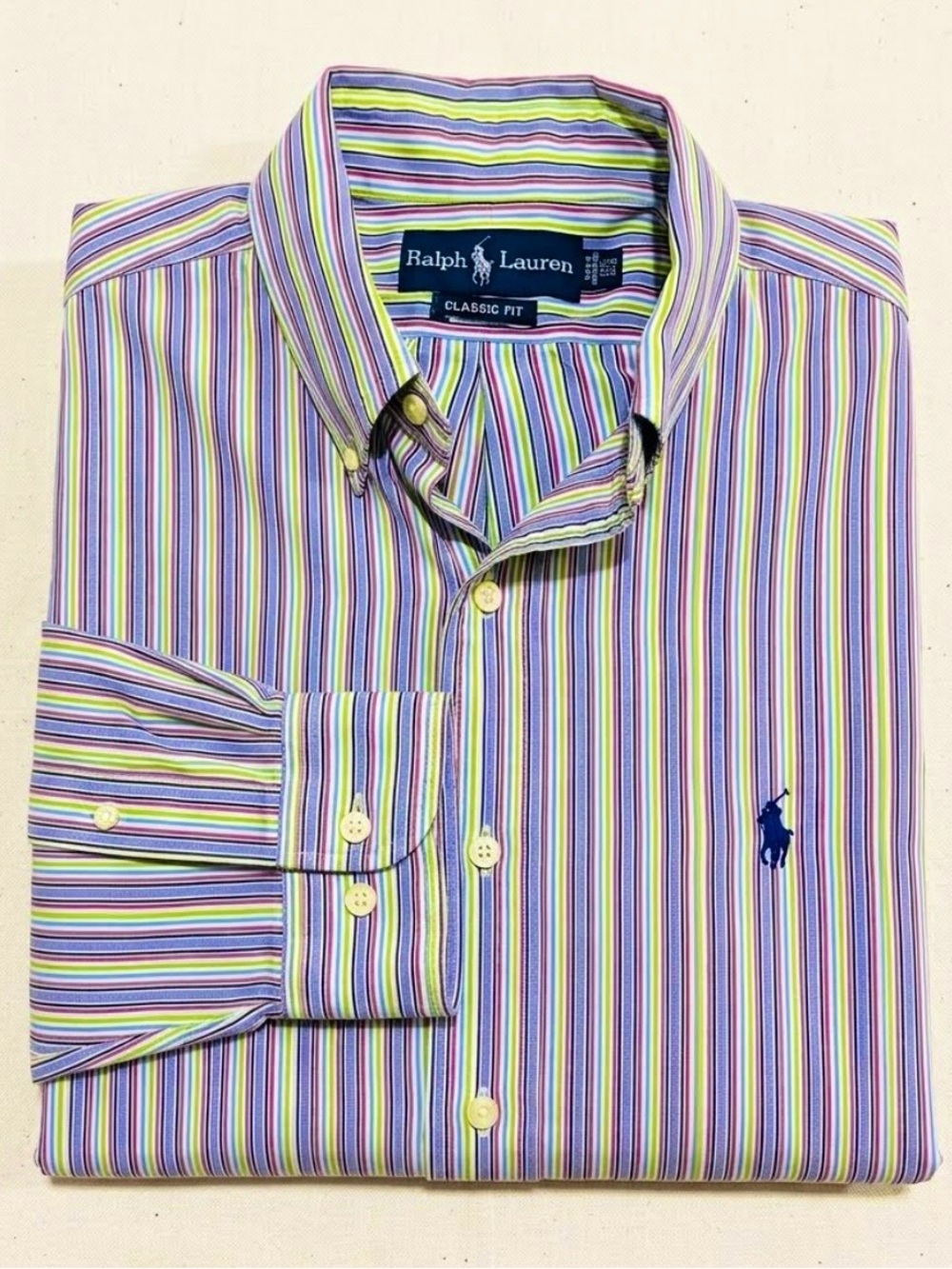 Polo Ralph Lauren Shirt Men 15.5 34/35 Classic Fit Multicolor Vertical Stripe